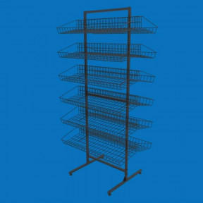 Стелаж торговий сітчастий Єва-60 двосторонній на 12 кошиків похилих, чорний