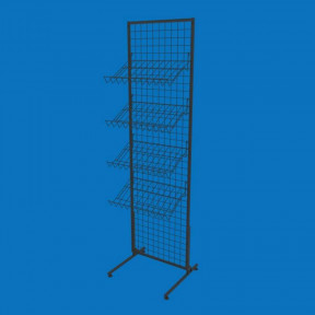 Торгова сітка-стійка 50х180 на 4 похилі кошики, кут нахилу 30 градусів, чорна