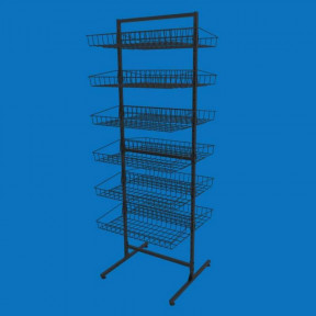 Стелаж торговий сітчастий Єва-60 двосторонній на 12 кошиків прямих, чорний