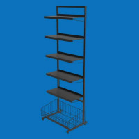 Стелаж торговий з листовими полицями 5 шт. і кошик накопичувальний, чорний