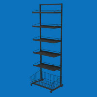 Стелаж торговий з листовими полицями 5 шт. і кошик накопичувальний, чорний