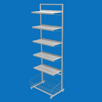 Стелаж торговий з листовими полицями 5 шт. і кошик накопичувальний