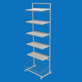 Стеллаж торговый с листовыми полками 5 шт. и корзина накопительная
