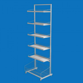 Стеллаж торговый с листовыми полками 5 шт. и корзина накопительная