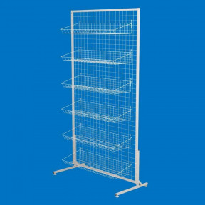 Стойка-сетка 100х180 с корзинами 85х25 (6 штук), белая