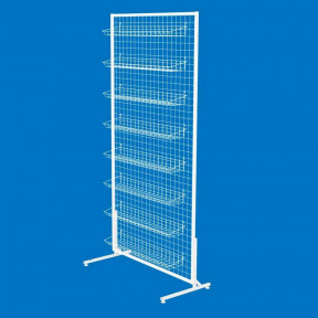Стойка-сетка 100х200 с корзинами 85х15 (8 штук), белая