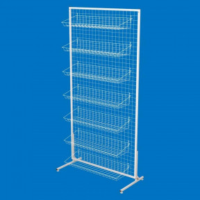 Стойка-сетка 100х200 с корзинами 85х25 (7 штук), белая